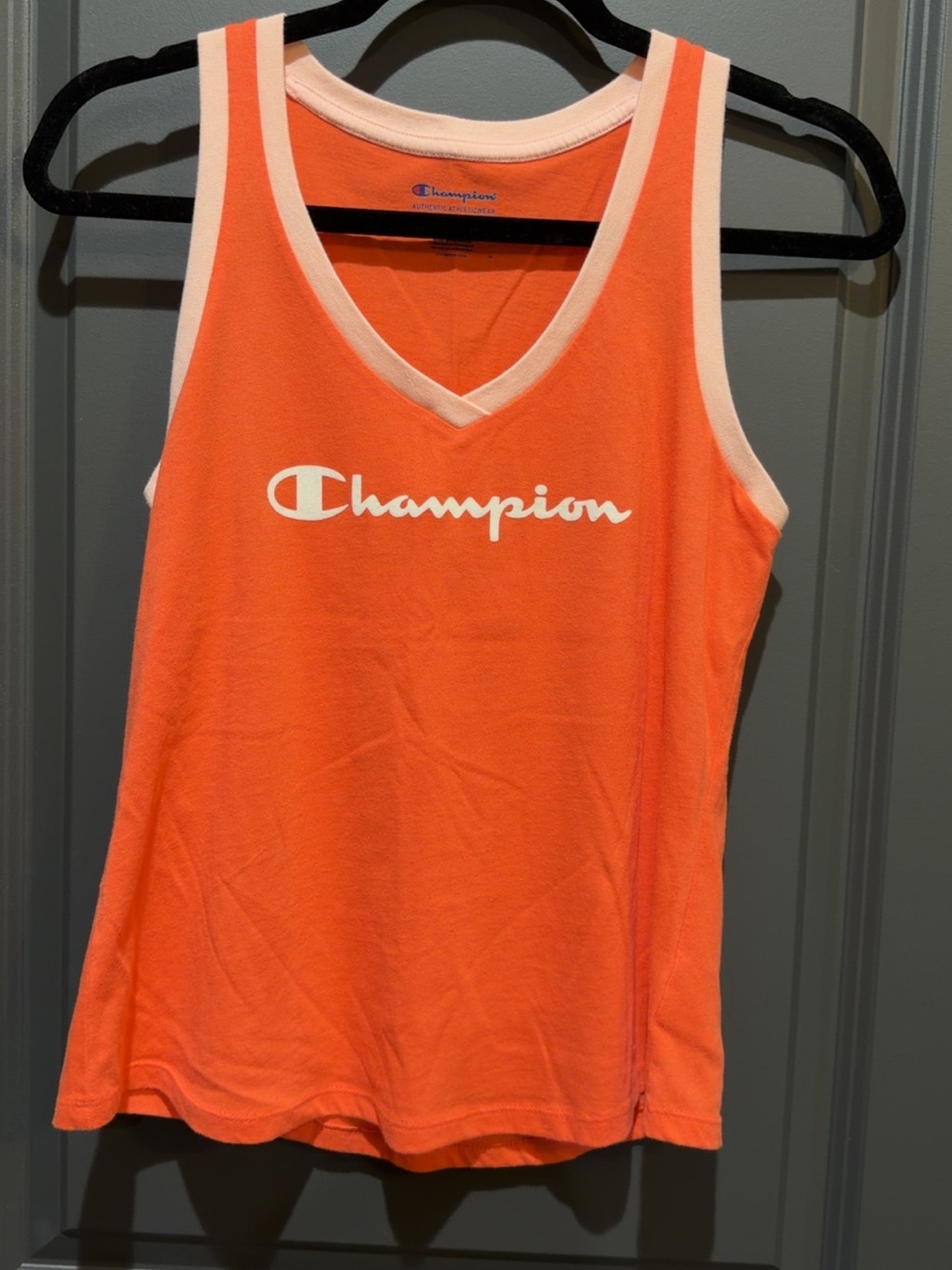 Champion Women's Orange V-Neck Tank with Peach Trim